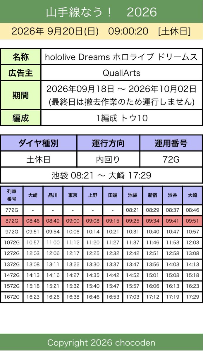 chocoden's tweet photo. 9/20(日)
本日の山手線ラッピング・アドトレインの運行です。

[ラッピング・アドトレイン]
トウ46 内回り60G #MILK #ラブエンジン #MiLK愛トレイン
トウ11 内回り00G
トウ10 内回り72G #hololiveDreams #ホロドリ
トウ16 外回り17G

【山手線なう！】 (さくらインターネット)
https://t.co/CDquKB7QsW https://t.co/SbyiRlezBd