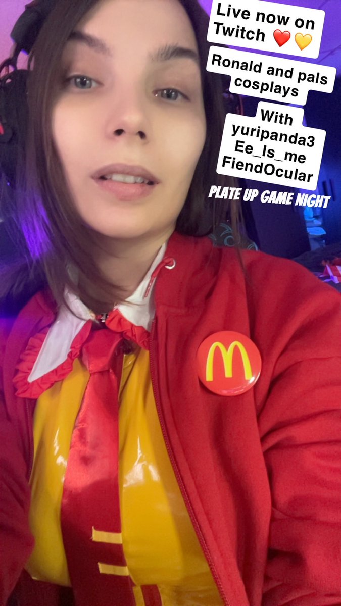 DaniiStreams's tweet photo. Live now on Twitch! Doing Ronald and pals cosplay! Doing my makeup then plate up with friends at 10pm EST 💛❤️ https://t.co/T50aN8lJQP