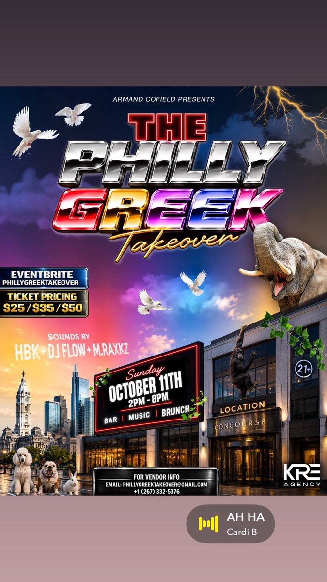 PhillyGreekTake's tweet photo. 🔥 Tickets on sale now for the Philly Greek Takeover
📅 Oct 11 | ⏰ 2PM–8PM | 📍 Concourse

🎶 HBK + DJ FLOW + M.RAXKZ
🍽️ Brunch
🥂 Mimosas
🍹 4-Hour Open Bar 3PM–7PM — Limited

🏛️ You do NOT have to be Greek to attend.

🎟️ https://t.co/Azu8VK5yDc

#PhillyGreekTakeover #Divine9 https://t.co/HcgFa4hYV3