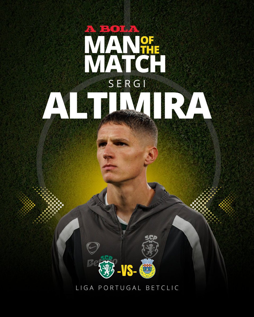 abolapt's tweet photo. Os leitores de A BOLA votaram e está escolhido:
Com 47.4% dos votos, Sergi Altimira foi considerado o melhor em campo no duelo entre Sporting e Arouca.🟢🦁
Concordas com esta escolha ❓
#ABOLAMOTM #sporting #arouca https://t.co/qbu4h1kwwI
