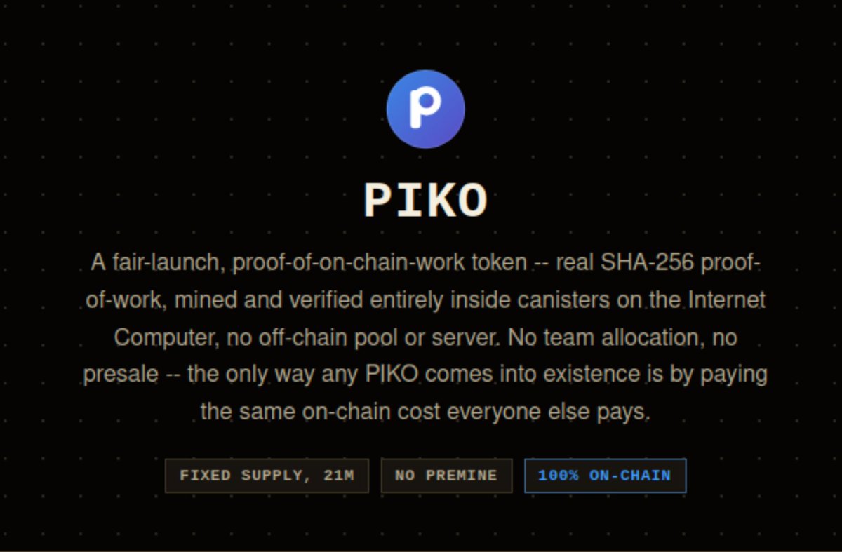 Useranon287410's tweet photo. internet-computer:native  people, go try $PIKO , It is a self-sufficient on-chain ecosystem.: real poker and blackjack , a pixel canvas you burn PIKO to paint,, and native mining with CPU and GPU support. all live, all on icp.

Pick your game, grab the miner, or both ⛏️🎲♠️ https://t.co/NtlPmqoUCQ