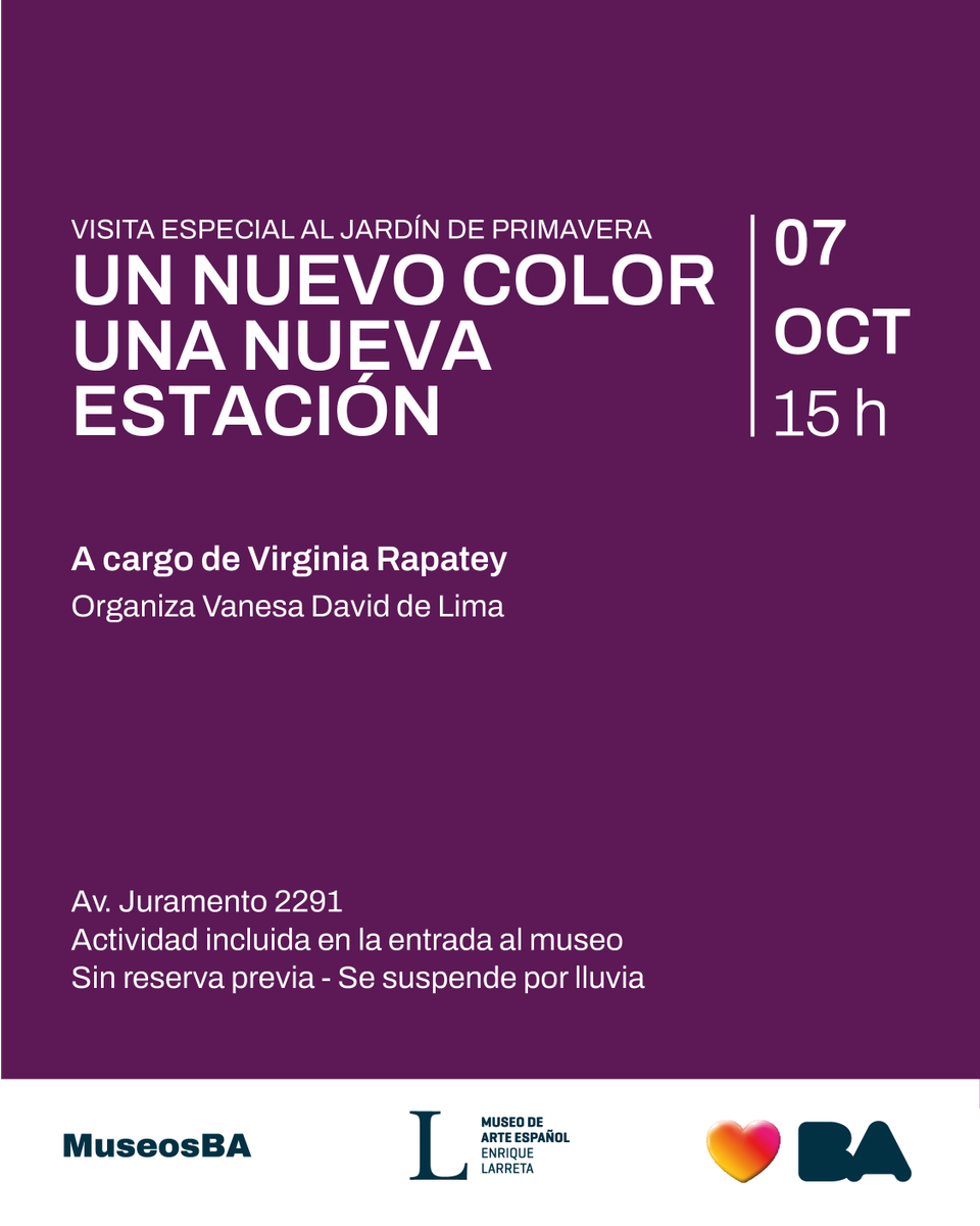 MuseoLarreta's tweet photo. 🌸 Un nuevo color para una nueva estación
Visita especial al Jardín de Primavera

Los invitamos a recorrer el jardín para observar cómo cada estación modifica su paisaje y descubrir una belleza diferente en cada visita.

📆 Miércoles 7/10-15 h

#MuseoLarreta #JardínAndaluz https://t.co/TGPE6wC41o