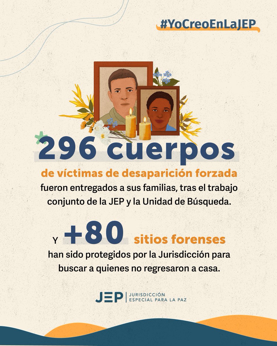 JEP_Colombia's tweet photo. #YoCreoEnLaJEP porque ha devuelto la tranquilidad a miles de familias que buscaron a sus seres queridos durante décadas. Junto a la @UBPDcolombia, ha entregado dignamente 296 cuerpos e intervenido lugares como La Escombrera, en Medellín, uno de los lugares más difíciles de búsqueda forense en el mundo.