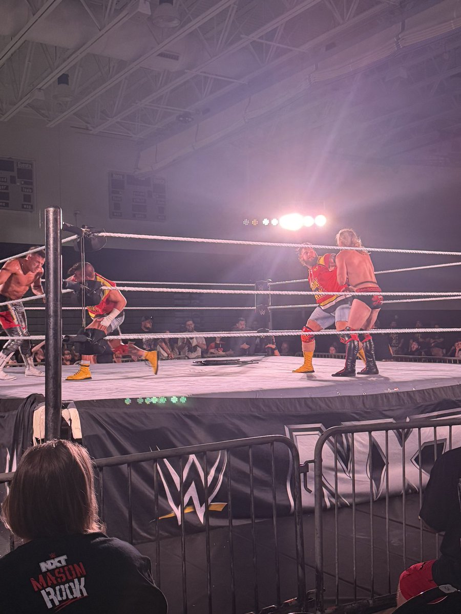 LexyHenke's tweet photo. THE BOYS ARE BACK @HankWalker_WWE @TankLedgerWWE and @MasonRook_wwe vs the birthright @WWENXT #NxtFortPierce #NxtPierce https://t.co/sImZpSJ9rr