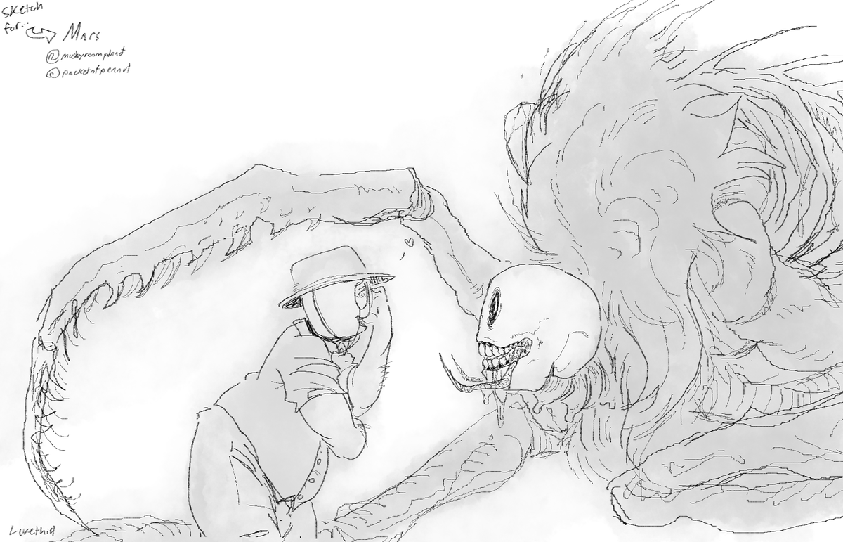 Lurethielz's tweet photo. Sketch for @mushyroomplanet
#pursuer #dieofdeath #flashlightdod https://t.co/0gVBEx1Cy4