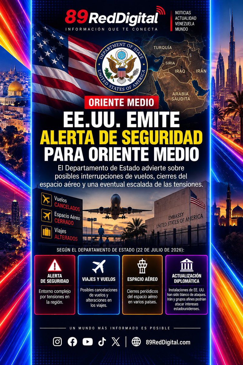 89reddigital's tweet photo. EE. UU. EMITE ALERTA MUNDIAL POR EL AUMENTO DE LAS TENSIONES EN ORIENTE MEDIO https://t.co/lpo0Ma5fpA