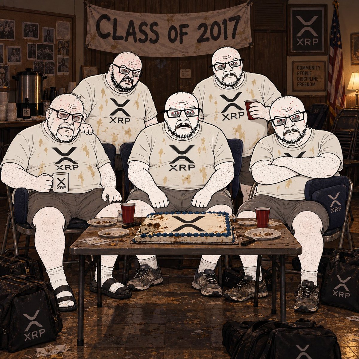 densePPpoo's tweet photo. $UNC's class of 2017 reunion. everyone brought their $XRP bag and a lumbar pillow. https://t.co/VTKGuUjXdT