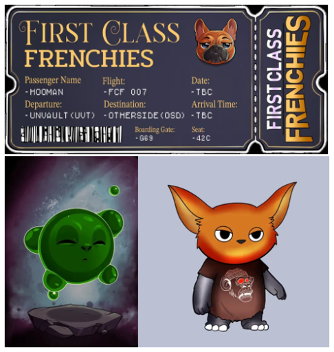 readyplayergld's tweet photo. WAGMI:
Weekend Activity Giveaway, Maximizing Interaction

Happening in our Discord server

Items include:

- 3 First Class Frenchies mint passes @FrenchiesFirst 
(art by our own @Unclemac &amp; minting soon on @unvault)

- 1 ProtoGoob @TopGobs 

- 1 MIMU on Ape @mimuonape 

Stop by https://t.co/4CvzSeiPAA