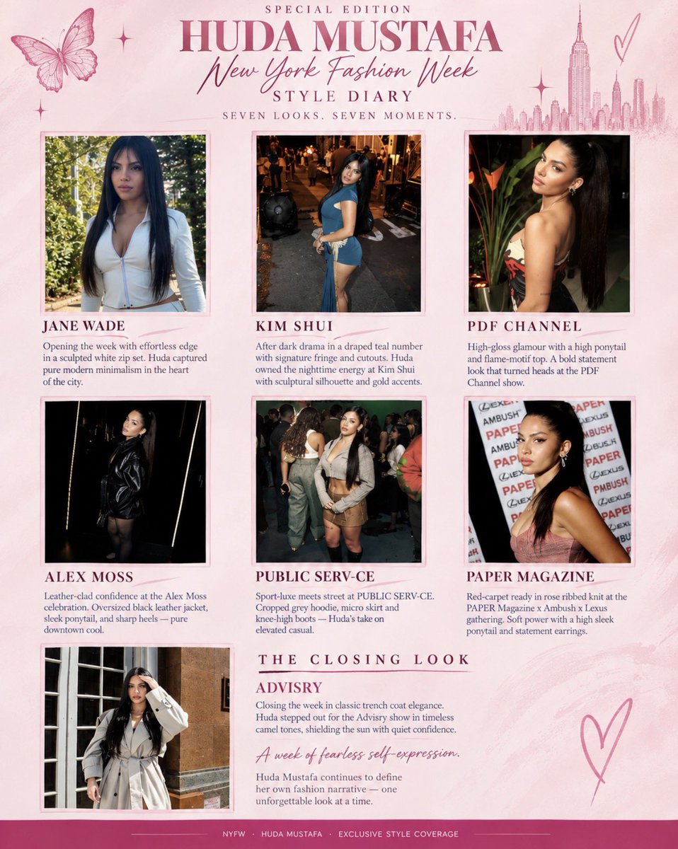 hudadvocate's tweet photo. Huda Mustafa’s fits from NYFW still have us in a chokehold!! From comfy to elegant and classy, from bangs to sleek ponytails to middle part bust downs!! she gave it all. She walked into every event and made it her own, and this will be a NYFW to remember for years to come #NYFW https://t.co/uBUiUX4xTK