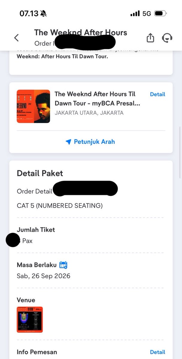 florakrn's tweet photo. wts tix cat 5 the weeknd day 1!! door 335, open nego (starting price 1,2jt!)

#wts #wtb #theweeknd #zonauang #wanttosell #wanttobuy https://t.co/RDpAyfQ7sH