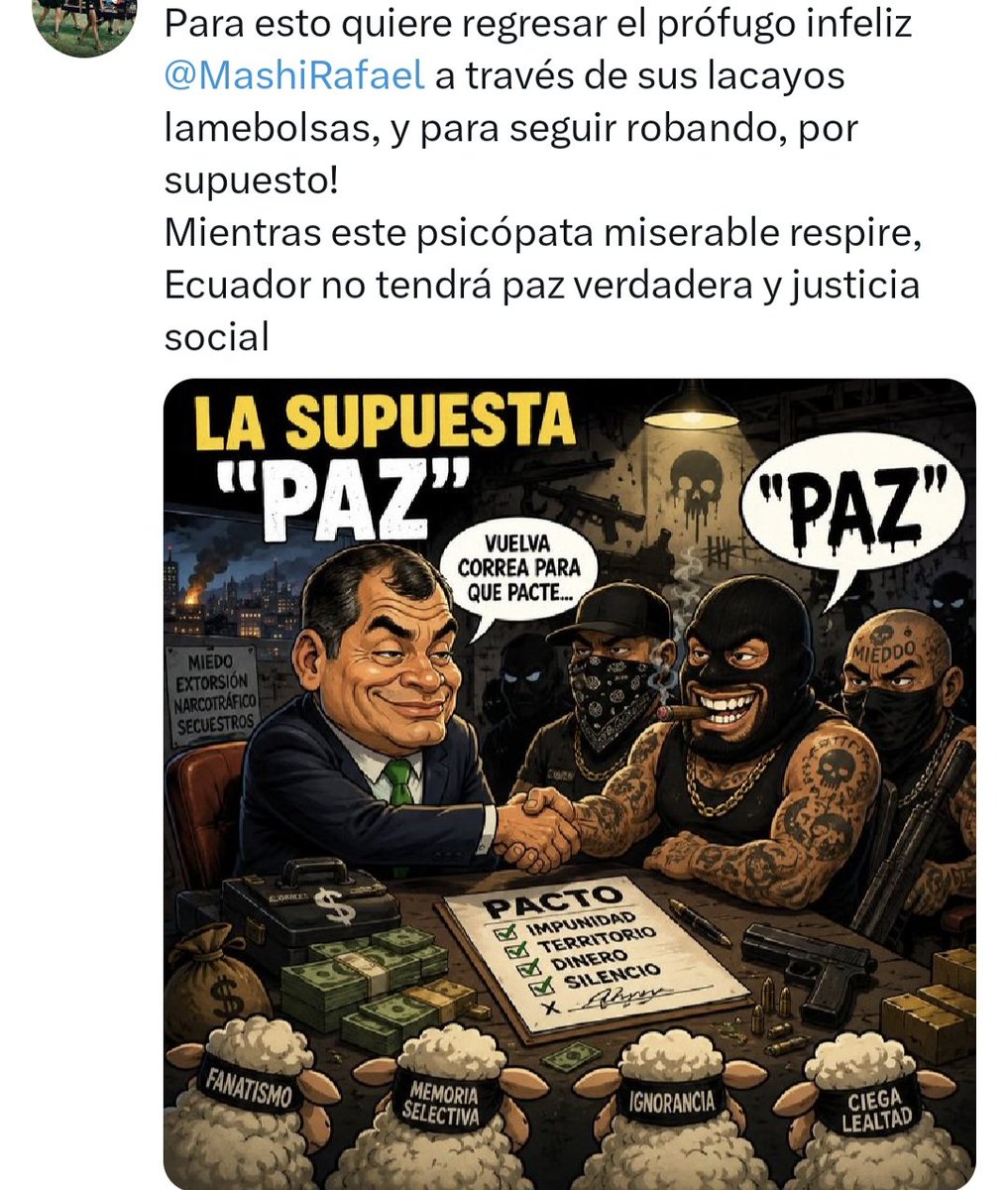 Miguel5Bsc's tweet photo. @RC5Oficial CORREA NARCO COMUNISTA PROFUGO LADRON PACTO CON LAS NARCOS MAFIAS https://t.co/MZ8MB7o2dE