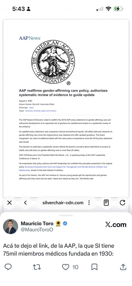 dtoroavila's tweet photo. @MauroToroO @CarolBordaA Afortunadamente los feligreses y miembros de las AAP no somos bobos. NO dice lo que Ud afirma y colegas de la AAP (te corregimos) corroboran en que no hay un position statement por la AAP. Mentirosito si no. https://t.co/AFjD6seziS