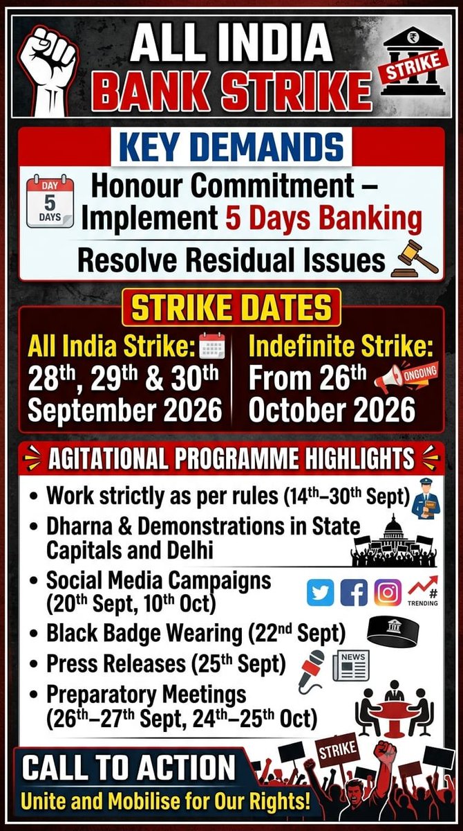 Vitthalraj_mane's tweet photo. This long pending demand will not only benefit bank employees but also contribute to the overall growth and development of the Indian economy, moving towards Viksit Bharat 2047.
#5daysBankingandFairPLI 
#5DaysWorkWeek https://t.co/nGmm7aypDV