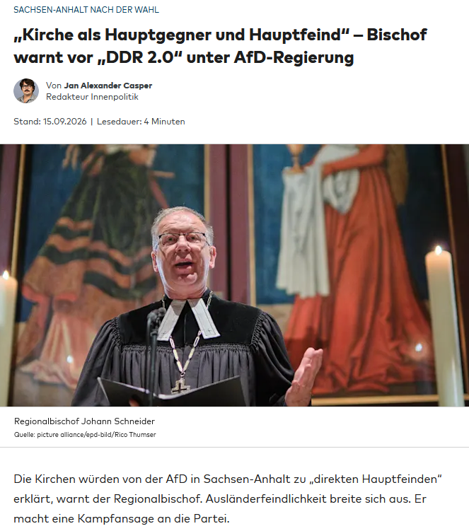 PeterBorbe's tweet photo. Es ist eine komplette Verdrehung der Tatsachen: Die AfD hatte niemals etwas gegen die Kirchen, aber die Kirchen bekämpfen die Partei seit dem Tag ihrer Gründung. Vom einfachen Pastor bis zum Bischof wird bei jeder Gelegenheit gegen die AfD gewettert, man spricht Wahlempfehlungen gegen sie aus, ist bei jeder Demo gegen die Partei ganz vorn dabei, wirft Parteimitglieder aus kirchlichen Ämtern heraus. Und jetzt behauptet dieser Bischof nach einem jahrelangen Feldzug, die AfD sei es, die die Kirche zum "Hauptfeind" erklärt habe? Die Kirchenoberen waren es doch, die die AfD zum "Hauptfeind" erklärt haben, und das schon vor Jahren!
https://t.co/jhrGnvw5St