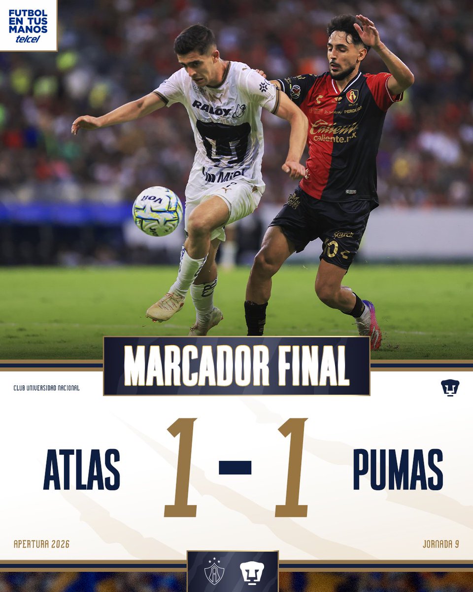 PumasMX's tweet photo. Marcador Final ⌛️

#SiemprePumas #FutbolEnTusManos @Telcel https://t.co/lKwJMlwUJL
