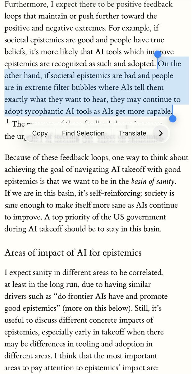 ye_dennis's tweet photo. In the AI for epistemics supplement by @eli_lifland in AI 2040: Plan A there is a basin of sanity as opposed to a basin of capture. But, I’m not convinced we’re on track to reach the virtuous loop. The attention economy prioritizes engagement and bubbles out of which chatbots were born.

More from my recent talk this week in comments and the supplement in the link ⤵️