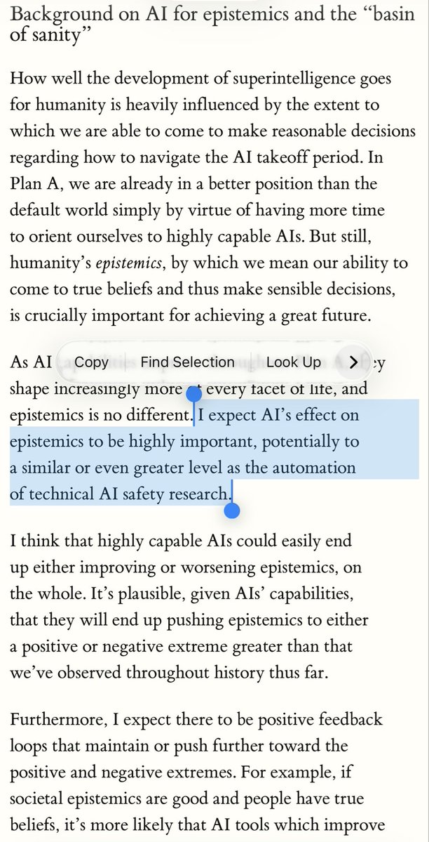 ye_dennis's tweet photo. In the AI for epistemics supplement by @eli_lifland in AI 2040: Plan A there is a basin of sanity as opposed to a basin of capture. But, I’m not convinced we’re on track to reach the virtuous loop. The attention economy prioritizes engagement and bubbles out of which chatbots were born.

More from my recent talk this week in comments and the supplement in the link ⤵️