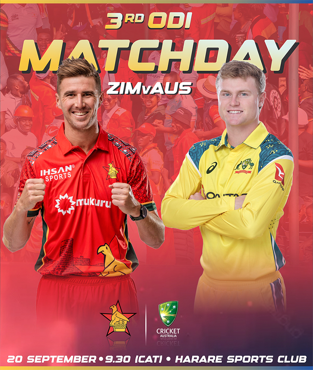 ZimCricketv's tweet photo. 𝗠𝗮𝘁𝗰𝗵𝗗𝗮𝘆! 😍

It’s the third and final ODI between Zimbabwe and Australia today at Harare Sports Club. 🇿🇼  🇦🇺

Can the hosts snatch a consolation win? 🤔

First ball at 9.30 am (Zimbabwe time)

#ZIMvAUS #ExperienceZimbabwe https://t.co/AktVhXUs9c