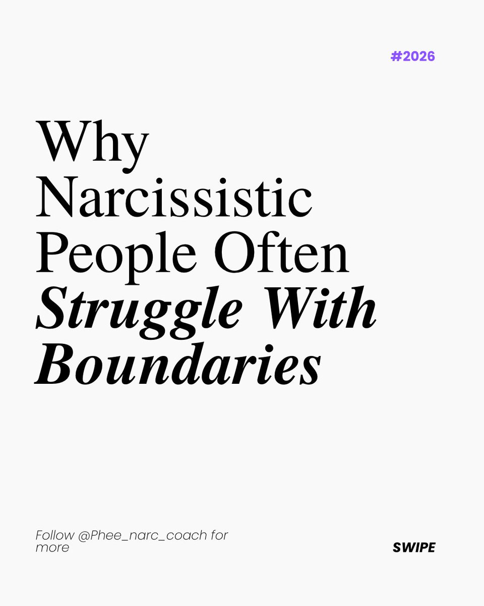 DerickJay0's tweet photo. People with strong narcissistic traits may struggle with boundaries because limits can feel like rejection, reduce their access to your attention and emotions, and challenge a sense of entitlement or control. 

#Narcissism #Narcissist #NarcissisticAbuse https://t.co/deVlSA09kS