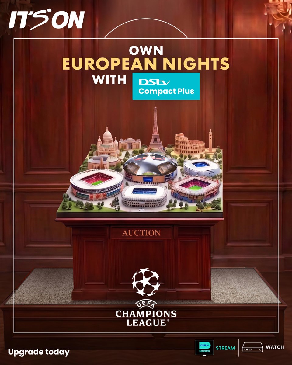 DStvBotswana's tweet photo. O bona ko UEFA Champions League. The action is top tier ene hago batle o sale ko morago. Stay ready, upgrade to the DStv Compact Plus package and own European nights with UCL.
Upgrade today at https://t.co/aZPzGKiyfz | Dial *214# | MyDStv App
#DStvBw #ReOn #SSFootballOnDStv https://t.co/ypGtxqMPAF
