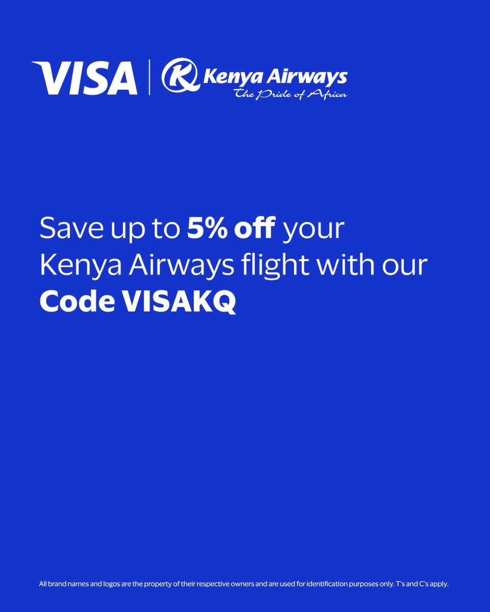 NCBABankKenya's tweet photo. The Kenyan night culture is everything! 🌙✨ Activate your NCBA Visa card and enjoy 5% off local Kenya Airways flights with code VISAKQ. Book today: https://t.co/PMnZvIhcXu
Valid until 30 Sept 2026. T&Cs apply.
#HapaNiWapi #TembeaKenya #PayWithVisa #Goforit #NCBATwendeMbele https://t.co/L9aIo94K0S