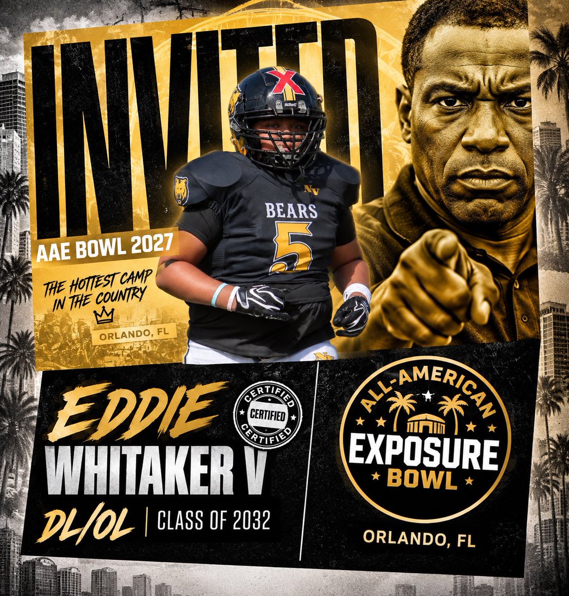 whita5555's tweet photo. Blessed and thankful to receive an invitation to the 7th grade All-American Bowl in Orlando, Fl🌴✈️ Thank you @Excelspeed12 and @AAEBowl for the opportunity 🙏🏽 

#allamerican #classof2032 #orlando 🌴✈️ https://t.co/a2xQVEAI3E