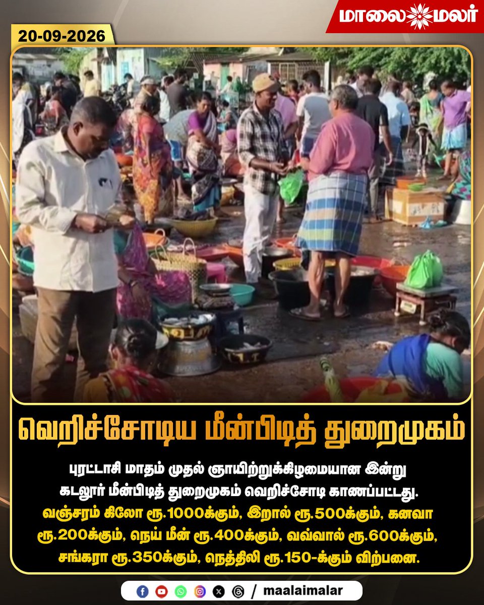 maalaimalar's tweet photo. வெறிச்சோடிய மீன்பிடித் துறைமுகம்
#Cuddalore #CuddaloreFishingHarbour #FishingHarbour #FishPrice #FishMarket #FishPrices #Puratasi #SeafoodPrices #TamilNadu #TamilNaduNews #TamilNews #FishingNews #SeafoodMarket #Maalaimalar https://t.co/BH3u7AfyhH