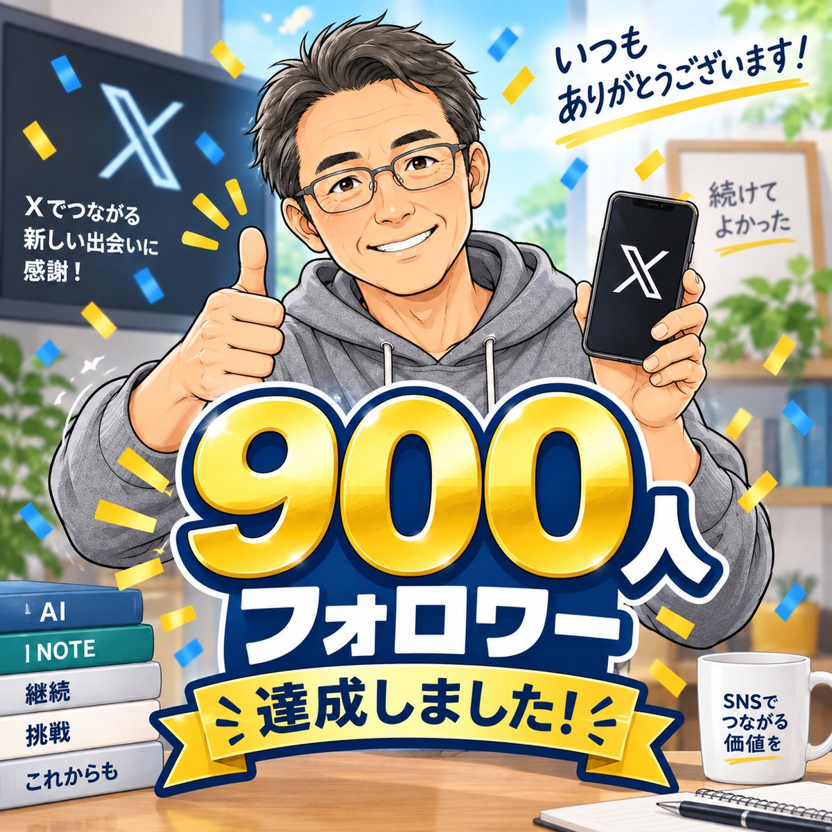 hinata_ainote40's tweet photo. 🎉 フォロワー900人達成しました！

本当にありがとうございます！

Xを始めて、たくさんの方とつながることができました。

「いいね」やコメント、フォローのひとつひとつが励みになっています😊

そして、ここからが本番。

🎯 「カッコイイおじいちゃん計画」

年齢を重ねることを、ただの「老い」にしない。

AIやSNSにも挑戦しながら、
いくつになっても新しいことに挑戦できる自分でいたい。

「歳をとるのも悪くない」

そう思ってもらえるような生き方を目指します。

次は1000人へ🚀

これからも一緒に楽しんでもらえたら嬉しいです！

フォローしてくださった皆さん、本当にありがとうございます！🙌
