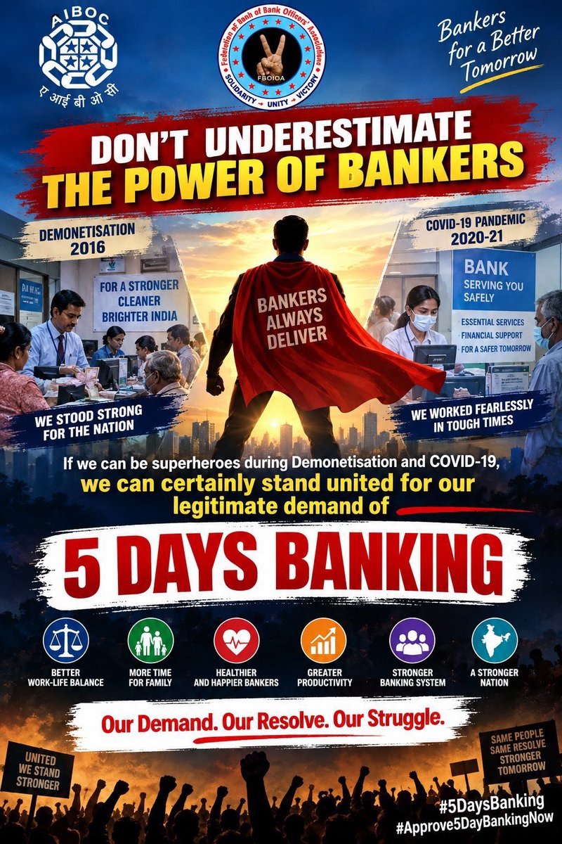 NigamBrahmbhatt's tweet photo. AIBOC Zindabad 

#5DayBankingNow
@fboioa_india @nilesh_pawar15 @UFBUIndia @aiboc_in #FBOIOA https://t.co/caij4ORnNF