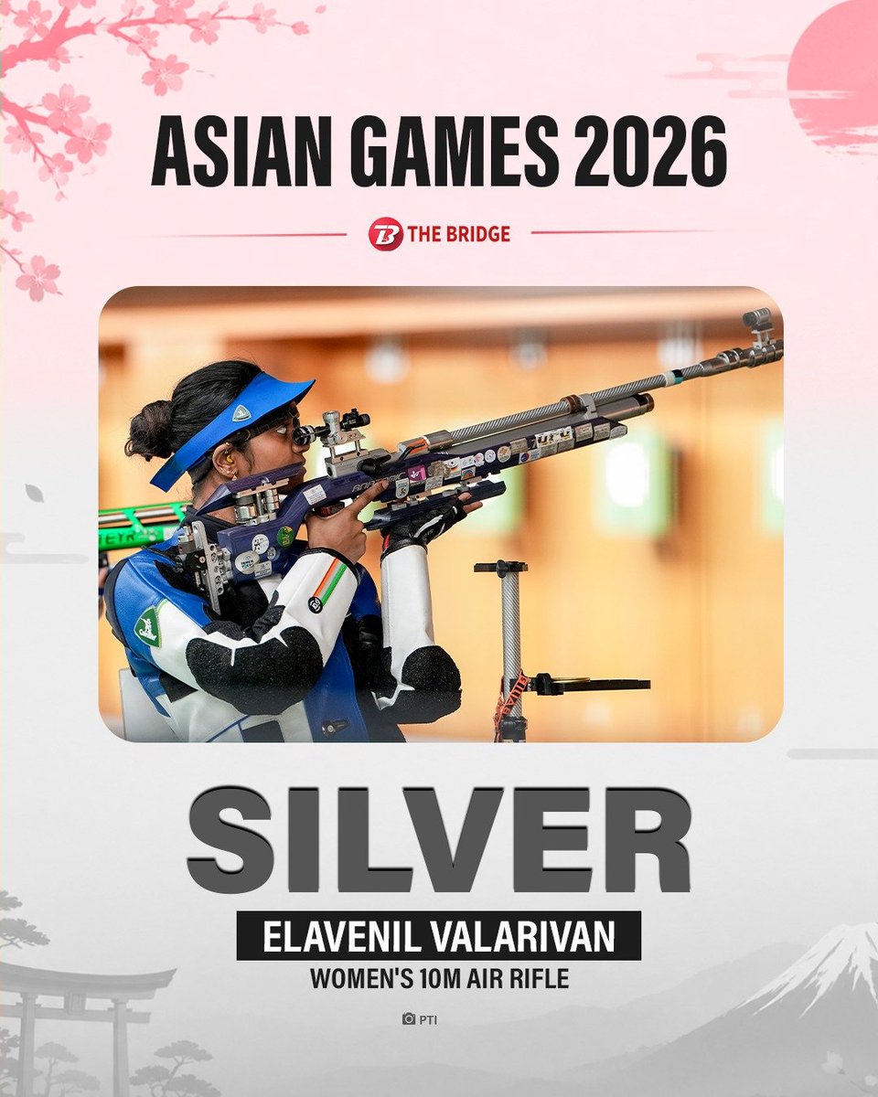 the_bridge_in's tweet photo. 🚨#News| Elavenil Valarivan wins India’s first ever Asian Games silver in Wmoen's 10m Air Rifle. 🔥🇮🇳

Valarivan topped the women’s 10m Air Rifle final with a score of 252.4 making a new asian record and becoming the first Indian women  to win an Asian games silver in the event.

Sonam Maskar finished sixth with 167 in the final, after winning silver alongside Valarivan as part of India’s women’s 10m Air Rifle team.

#asiangames #AichiNagoya2026