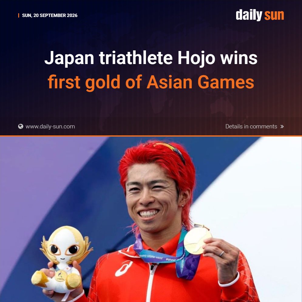 dailysunbd's tweet photo. Japan triathlete Hojo wins first gold of Asian Games
#AsianGames #Japan #Hojo #triathlon #goldmedal #DailySun
https://t.co/panuO3KwKY https://t.co/5fJkiAlVst