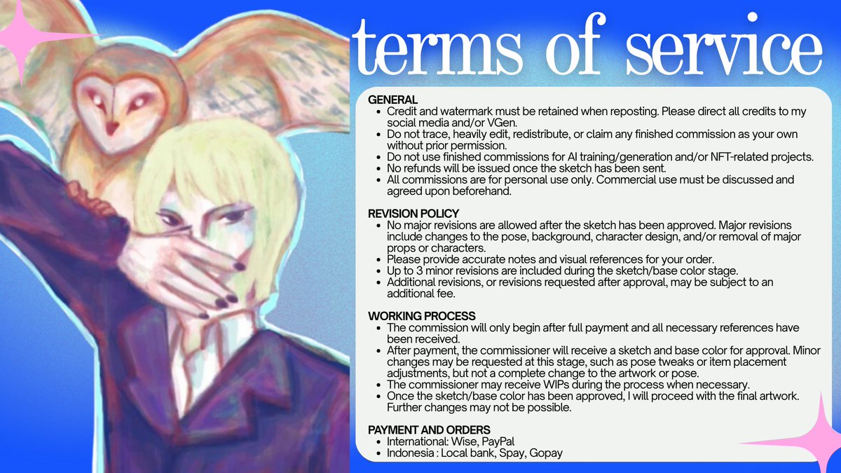 asterl1ng's tweet photo. [RTs and Likes are very appreciated ♡]
۶۟ৎ OPEN COMMISSIONS ۶۟ৎ

Hii everyone!! I’m opening my first commission!!
I’m accepting both local &amp; international clients

DM me if you’re interested!
⤷ Pricelist + TOS below ↓
#artidn #OpenCommission #ArtCommission https://t.co/dKjFApTxpD
