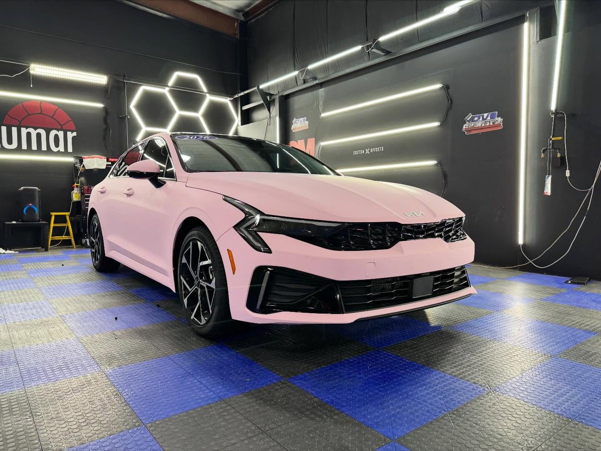 michahill48310's tweet photo. 2026 Kia K5 
- Full wrap in KPMF Stealth Piggy Bank 
- Custom pink KATZKIN leather GT-Line stitching 
- 20% tint all around https://t.co/LbXuSMRGKn