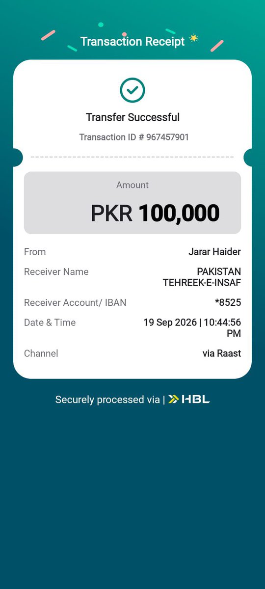 JararHaiderKhan's tweet photo. ہم نہ باز آئیں گے محبت سے 🫶🏻
اپنے اکاؤنٹ سے پی ٹی آئی کو پارٹی فنڈ ڈونیٹ کر دیا۔
@ImranKhanPTI 
@PTIofficial https://t.co/mAt5ZuZ8tJ