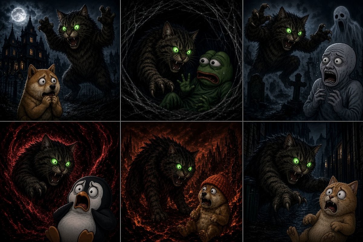 ScareCate_sol's tweet photo. 🎃 The only thing scarier than a bear market…
$SCATE
This cat is hunting every meme coin this Halloween 🐈‍⬛💚
Doge, Pepe, Wojak, Pengu, dogwifhat, $CATE… none of them are safe.
#Halloween #Crypto #Memecoins #Doge #PEPE #WIF #PENGU https://t.co/75if7vladl