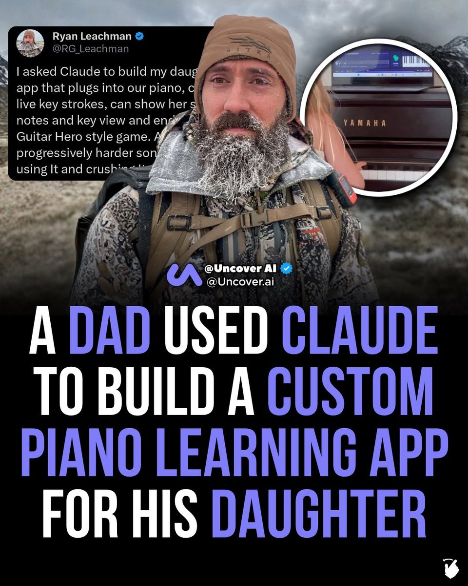 samueltx45's tweet photo. A father utilized Claude AI to develop a custom piano learning app for his daughter, showing how quickly AI can convert simple ideas into workable tools at home.

Opting out of generic apps, he designed a tailored solution that tracks key presses, sh... https://t.co/HLyV1bUTYy