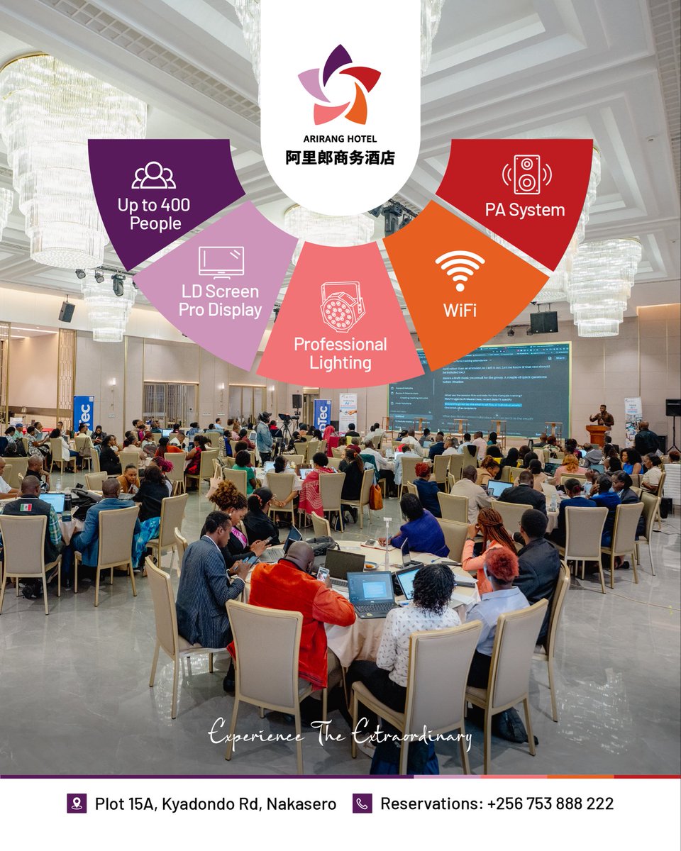 Ariranguganda's tweet photo. Big event? We’ve got the space. 👀✨ Up to 400 guests, premium facilities &amp; everything you need to make it happen.
📍 Arirang Hotel, Nakasero 📞 +256 753 888 222
#eventvenue #arirang #hotel #restaurant https://t.co/PLt0Ot3GCD