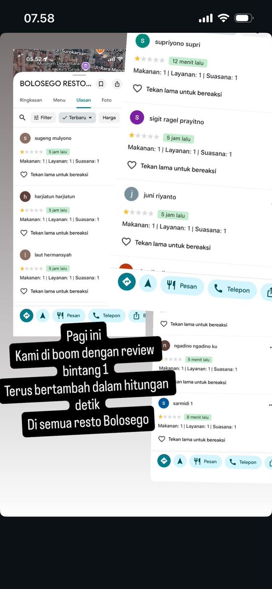 merapi_uncover's tweet photo. Babak baru ttg kasus viral pungli vs bolosego..

Bolo sego dihujani bintang 1 di google review https://t.co/iIZsMr1RVI