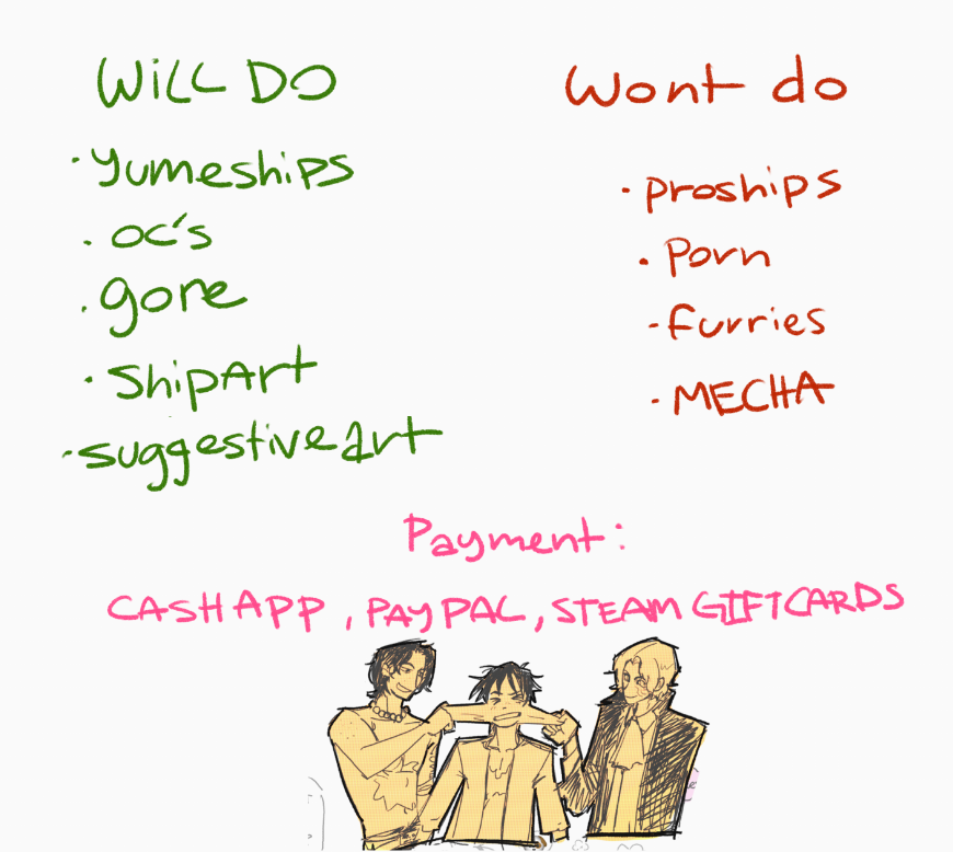 m1kuluvrr's tweet photo. hi !! opening comms again 3 slots for fully rendered stuff but for my other two styles ill do as many as i can!!!! dm me if interested!! yay!! #onepiece https://t.co/4Wxc7Jvlzg
