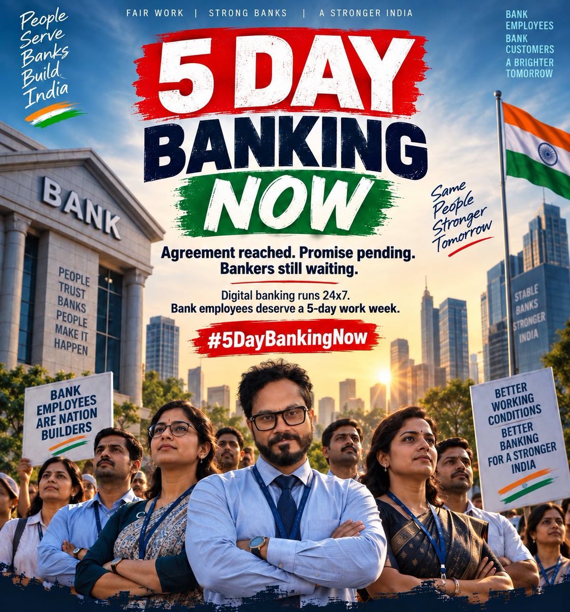 dgparamesh's tweet photo. #5DayBankingNow
DEMAND → 5 DAYS BANKING
OPPOSE → DISCRIMINATORY PLI
RESOLVE → PENDING ISSUES
TWEET. RETWEET. AMPLIFY.
OUR VOICE. OUR UNITY. OUR RIGHTS.
UFBU ZINDABAD
5 DAYS BANKING ZINDABAD
#UFBU #AIBEA #AKBEF
#PMO https://t.co/XbLt5mfJvp