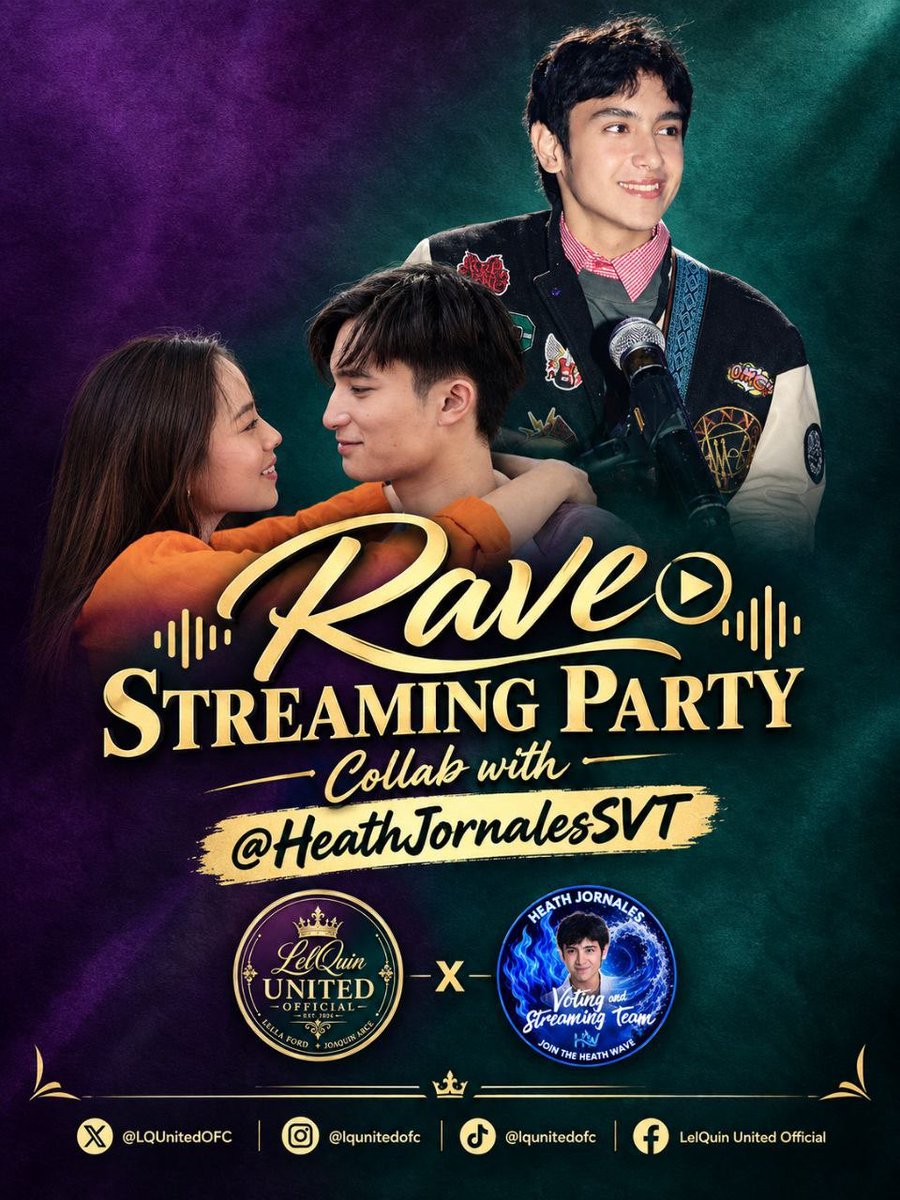 LQUnitedOFC's tweet photo. 🚨 RAVE STREAMING PARTY! 🚨

Quellas, let’s come together and support LelQuin & Heath! Join us for a 2-hour RAVE Streaming Party in collaboration with @HeathJornaleSVT! 💜💙

🗓️ Today | 7:00–10:00 PM 📱 RAVE App

Don’t have the RAVE app yet? No worries! You can download it through Google Play and join us for the streaming party. 

Let’s stream, support, and have fun together! See you there, Quellas! 

#LellaFord | #JoaquinArce | #LelQuin | #HeathJornales