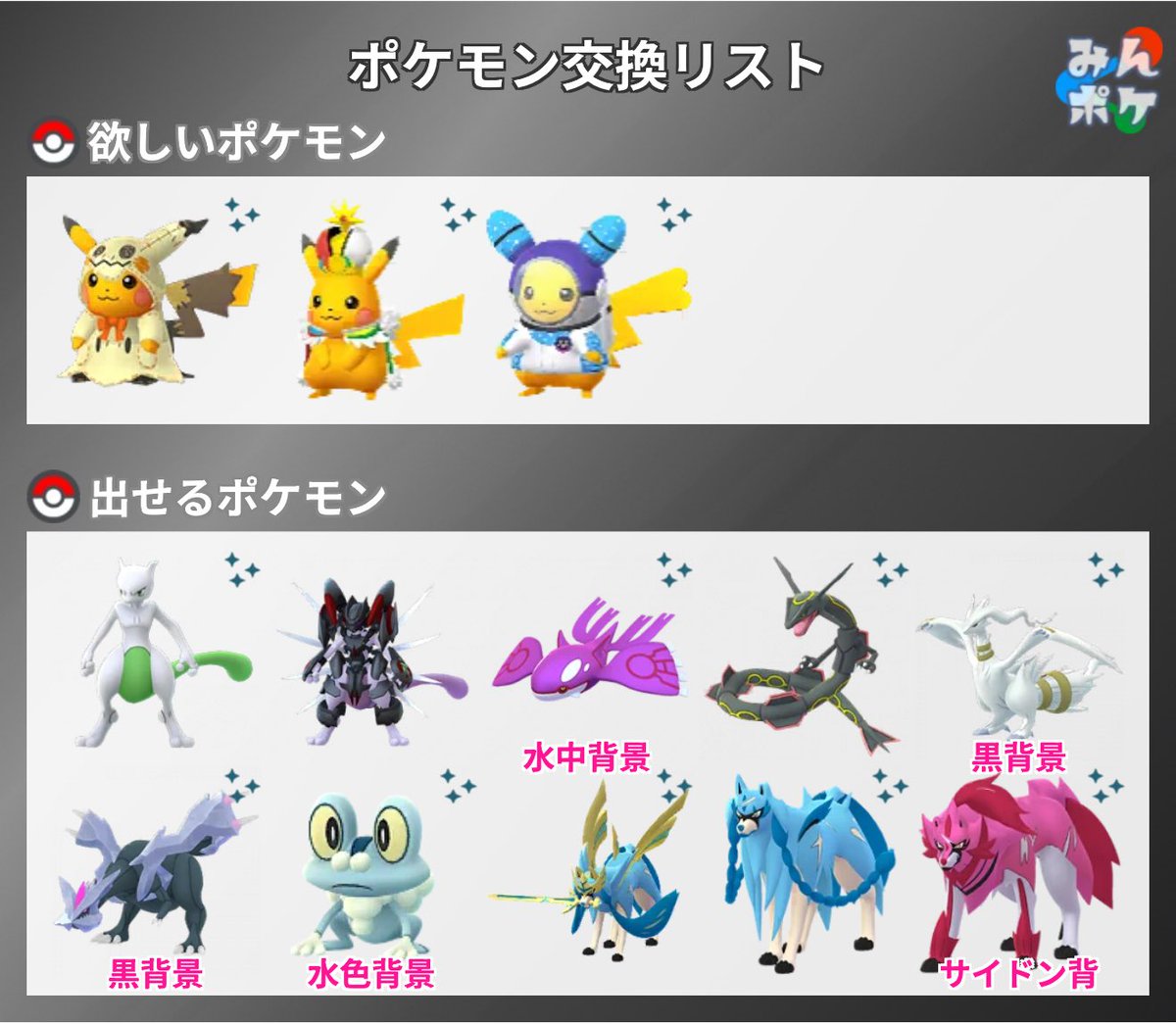 tmtmmto's tweet photo. 色違いミミッキュピカチュウ探してます！

交換に出せるよって言う方はDMください🙇

#ポケモンgo #ポケモンgo交換
#交換 https://t.co/mxvOnyw9sj