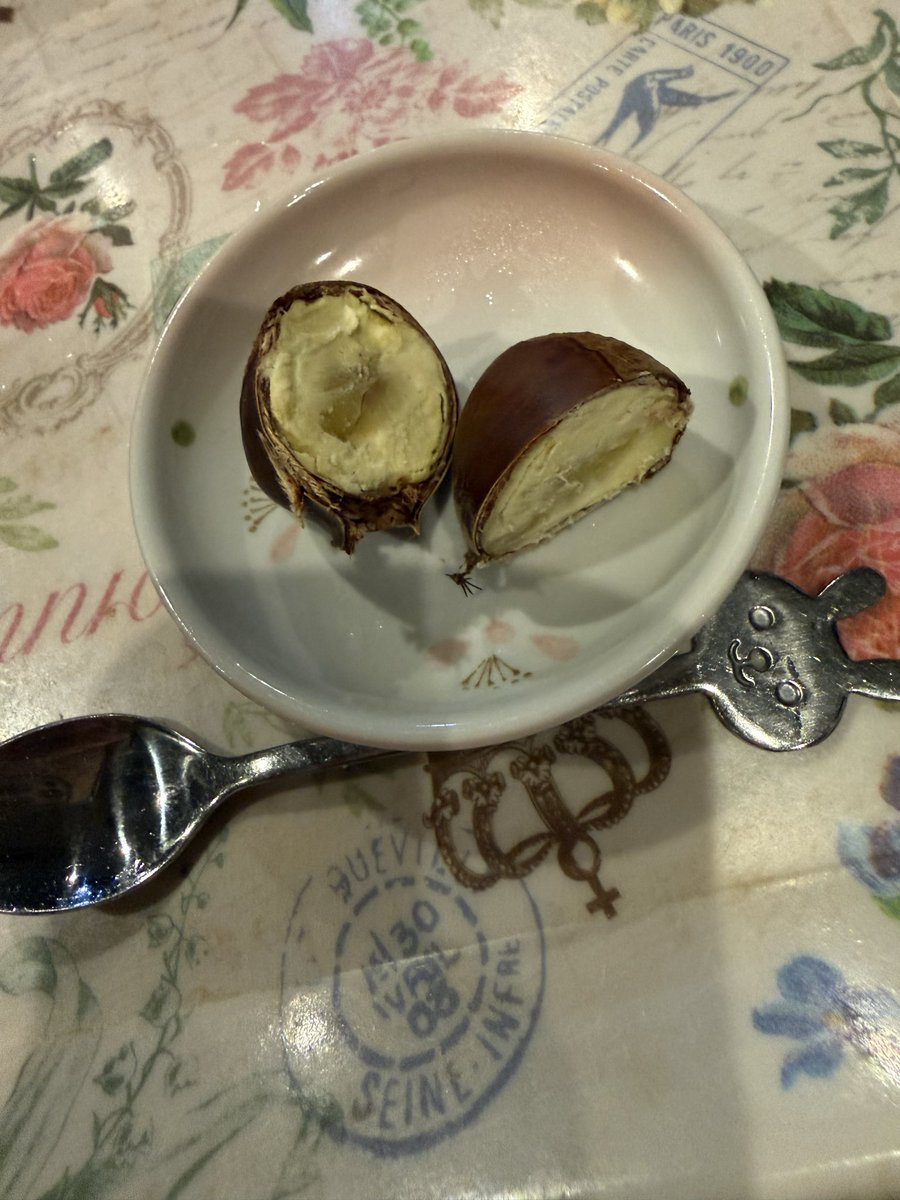okko4126's tweet photo. 昨夜は蒸し栗、二人で５個。
２つに割って、スプーンですくって食べた。
ホクホクで美味しかった。

台風による影響で、よく降ります☔️
雨が上がったら、栗拾いに行きたい。
今年は豊作。
リビングからも、よく見える。
台風で青いのが、落ちないように🙏 https://t.co/9jr1wvXG7i