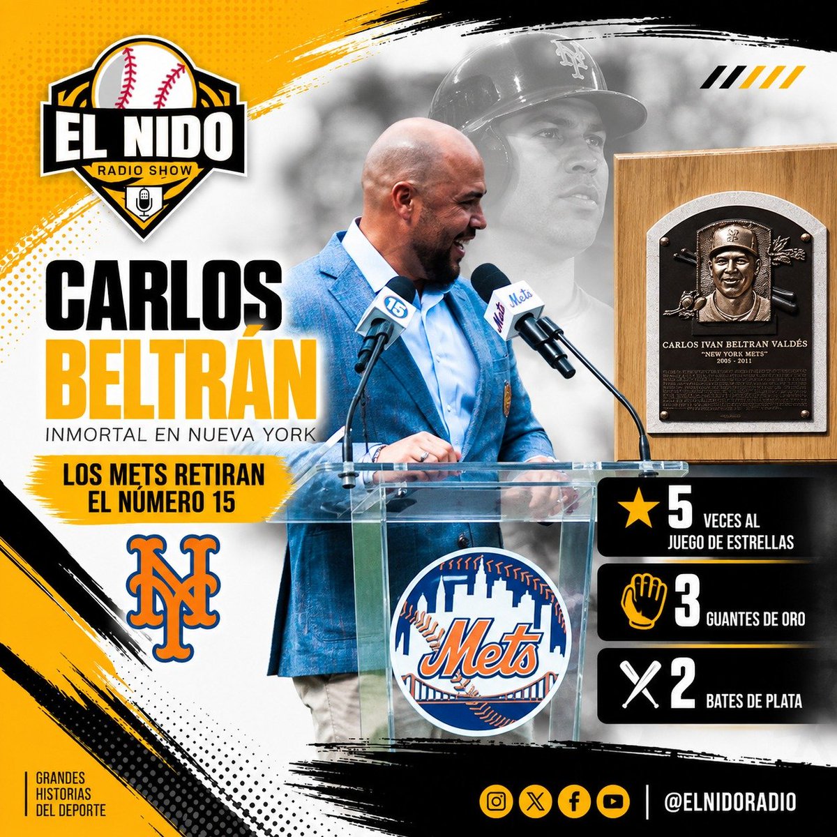 elnidoradio's tweet photo. CARLOS BELTRÁN, Inmortal en New York: Los Mets retiran el numero 15. | El Nido Radio https://t.co/aF1xj96Gme https://t.co/fwgVYyJl1X