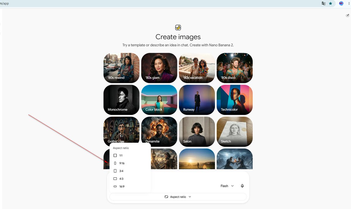 Sean_AI_'s tweet photo. Gemini Nano Banana now supports customizing image size ratios: 

4:3
3:4
9:16
16:9

I no longer need to include "--ar 9:16" in my prompts.😄 https://t.co/NQzyCcpBxu