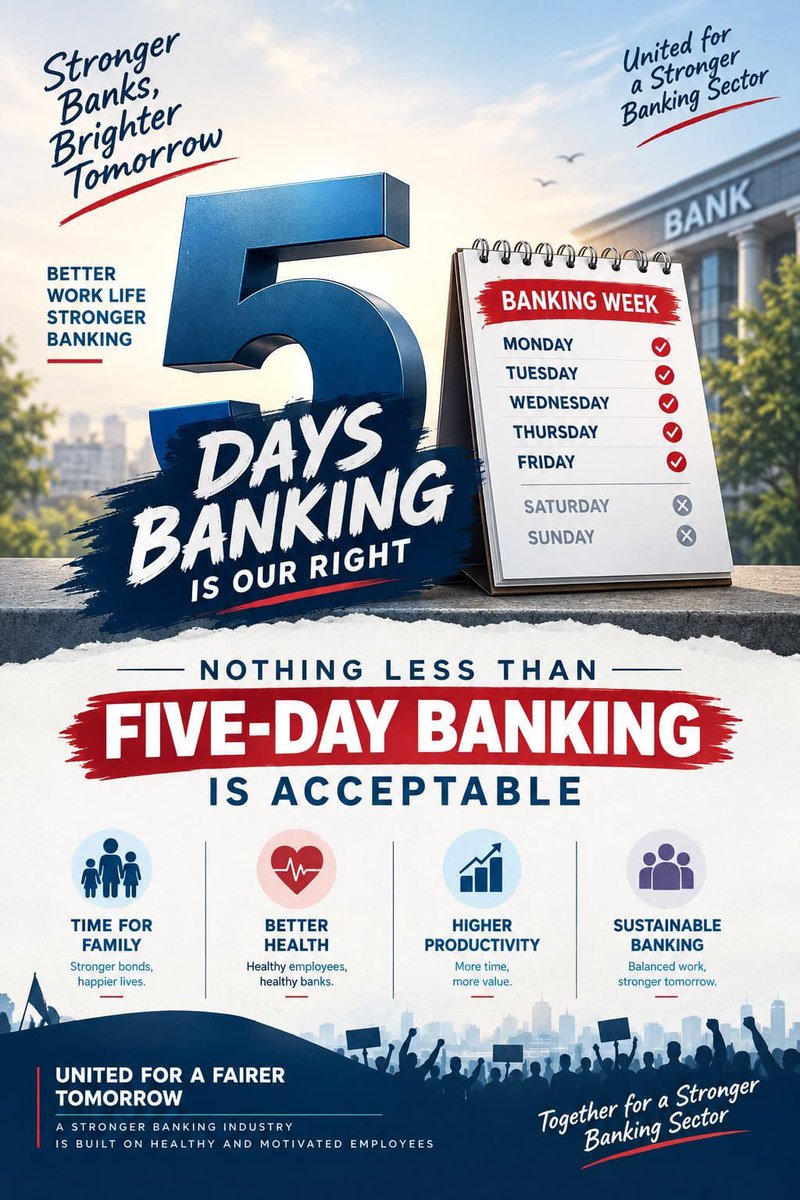 aditya_kvssc's tweet photo. Stronger banks need healthier bankers. Five-day banking means better work-life balance, stronger families and a stronger banking sector.
#5DayBankingNow #FBOIOA https://t.co/eMv5DjWOzF