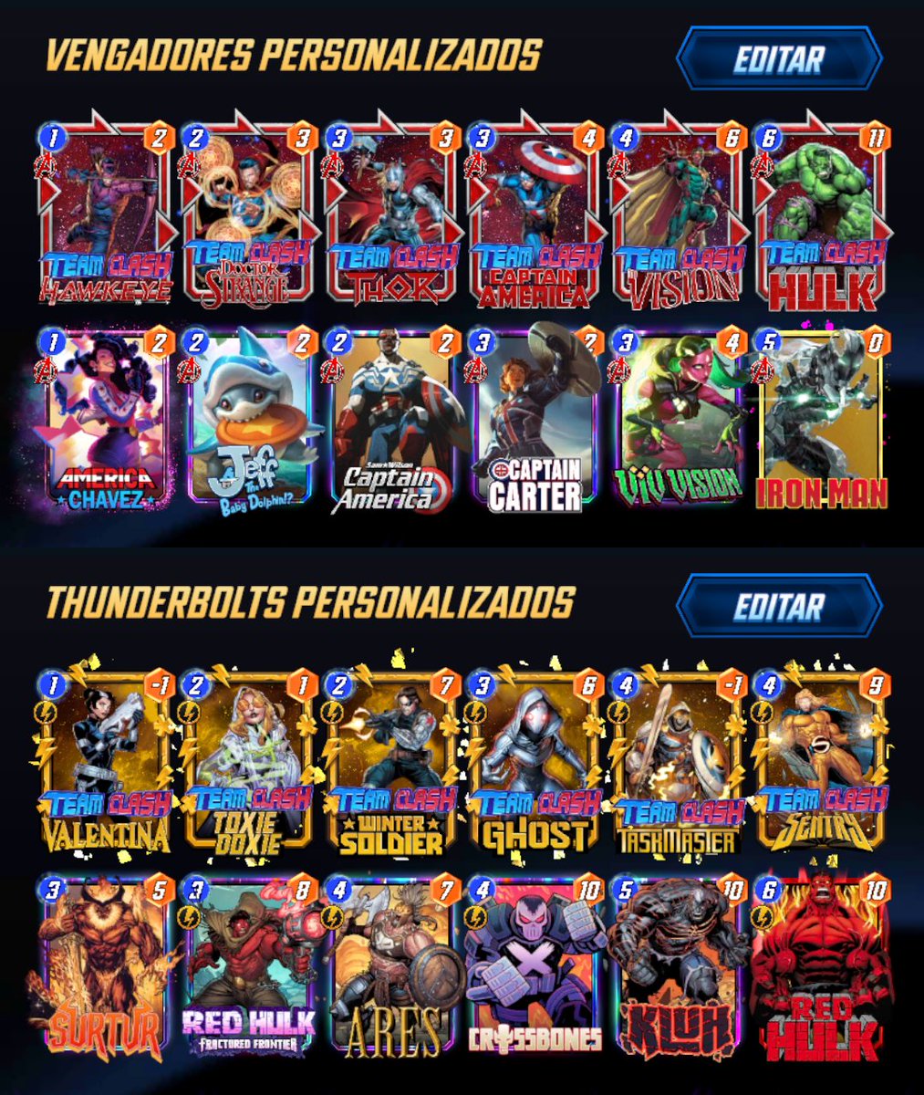 HxGx_'s tweet photo. Team Clash track completed! 💥

I used the best custom decks according to Glazer and Snap Complete.

I focused solely on completing missions, regardless of whether I won or lost.

However, the ones that worked best for me were Guardians, X-Men and Avengers

#MarvelSnap @SnapDecks https://t.co/rOquiMsEPT