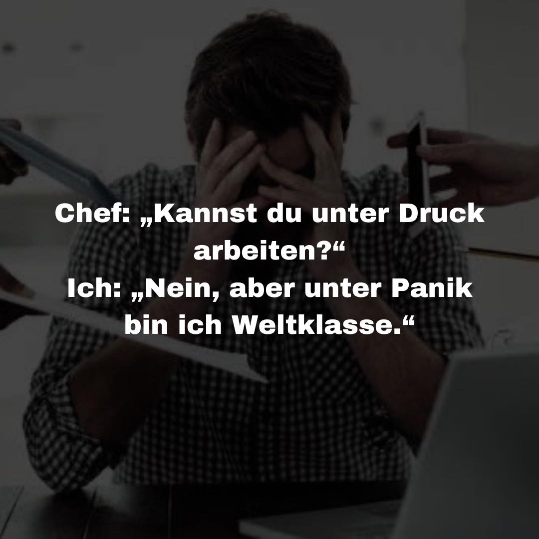 BarbieOhledb's tweet photo. Photo by Johnny Cologne on June 29, 2026. May be a meme of text that says "Druck Chef: „Kannst du unter arbeiten? " Ich: „Nein, aber unter Panik Panik bin ich Weltklasse. ' "". https://t.co/uJ86iViTRd