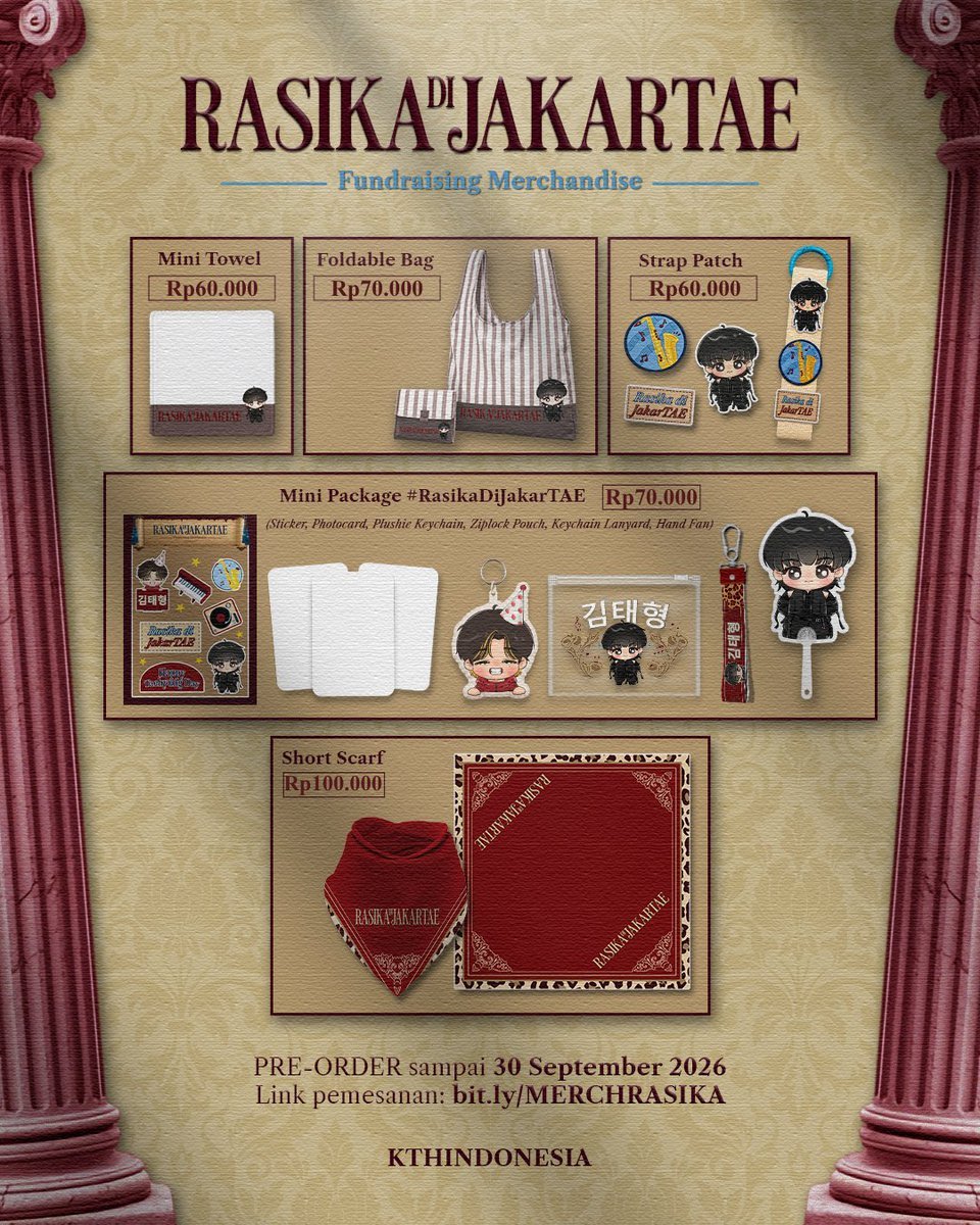 KTHIndonesia's tweet photo. 📣 10 HARI LAGI PREORDER DITUTUP

Masih ada kesempatan untuk pilih-pilih merchandise favorit kamu 💜

🛍️ Pre-order via https://t.co/Xfd221OInw
📅 Ditutup 30 Sept 2026
📦 Pengiriman: Nov 2026

Tolong bantu share dan RT 😍 #RasikaDiJakarTAE https://t.co/vJoOXptR64