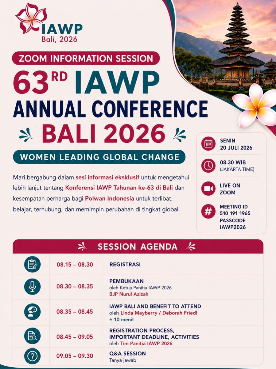MSantiaav74's tweet photo. Mari sambut IAWP 2026 dengan suasana yang aman, tertib, dan penuh persahabatan, Kehadiran delegasi dari berbagai negara menjadi kesempatan bagi Indonesia untuk memperkenalkan keramahan dan keberagaman budaya kepada dunia #IndonesiaIAWP63 Sukseskan Pelaksanaan Acara https://t.co/SLkP5nKyMZ